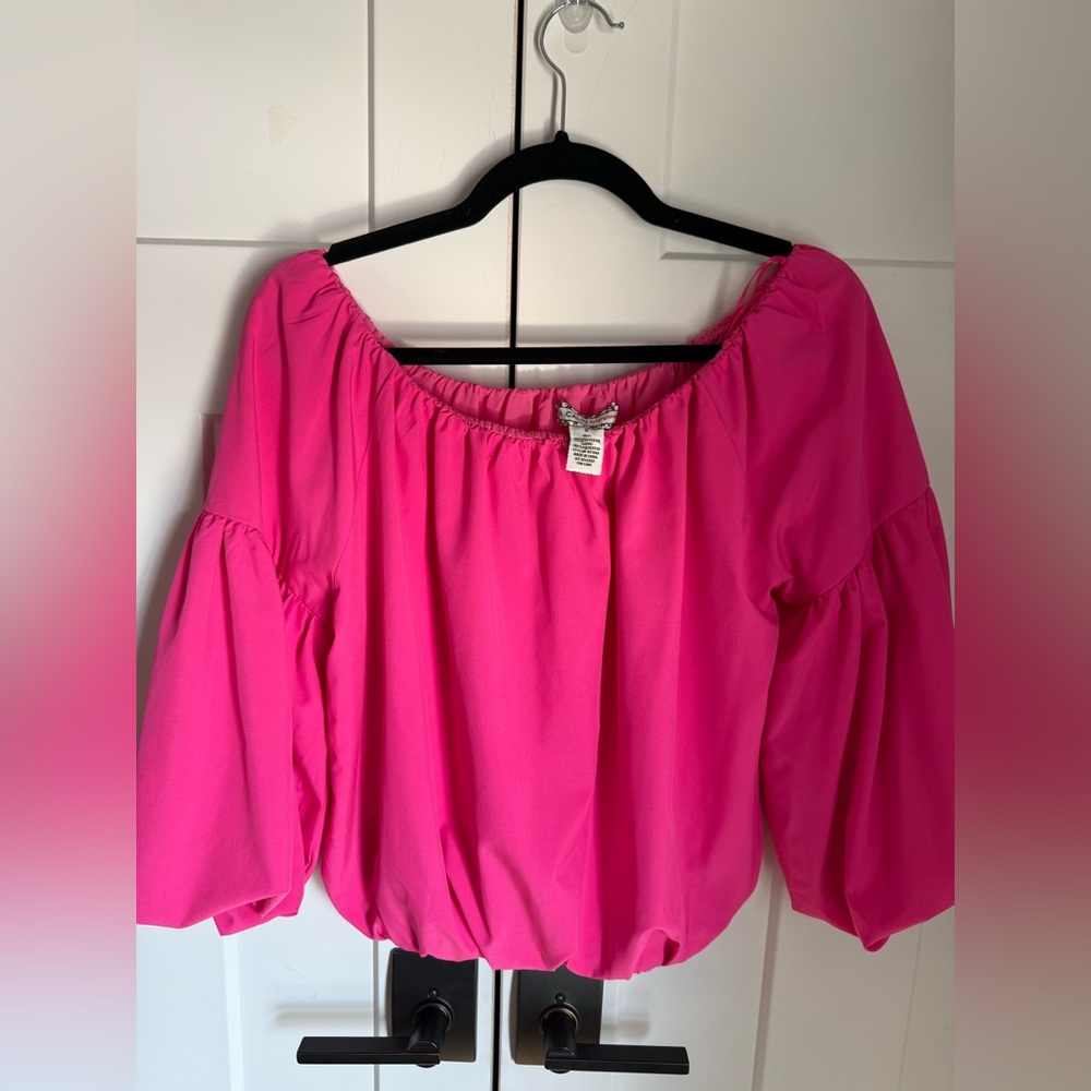 A. Calin Women's Pink Off-Shoulder Top with elastic waist. Size S. Like new!